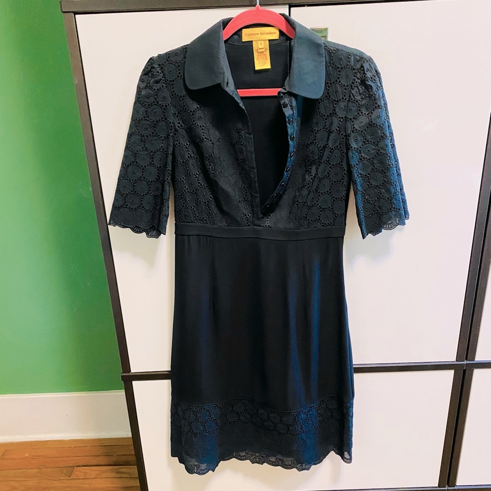 Gorgeous & Sexy Catherine Malandrino Black Eyelet Mid-Sleeved Dress